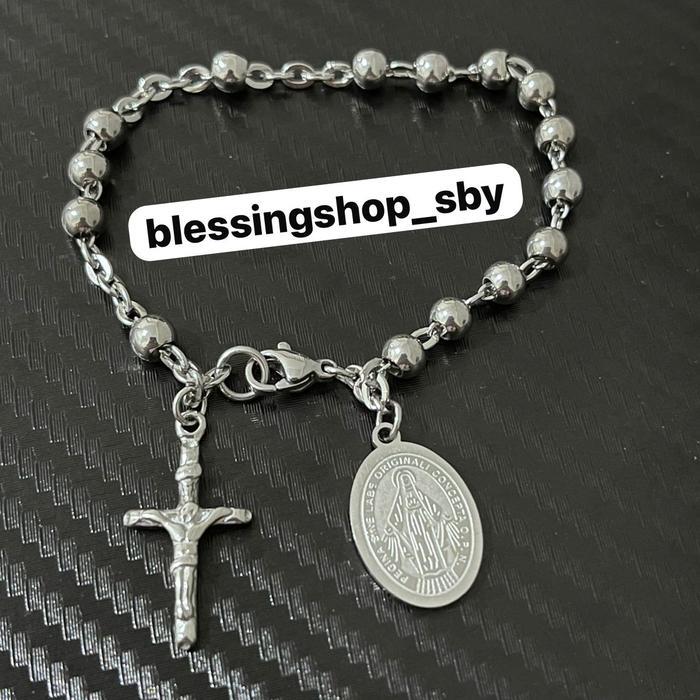 Promo Gelang Rosario Stainless Titanium Silver Original