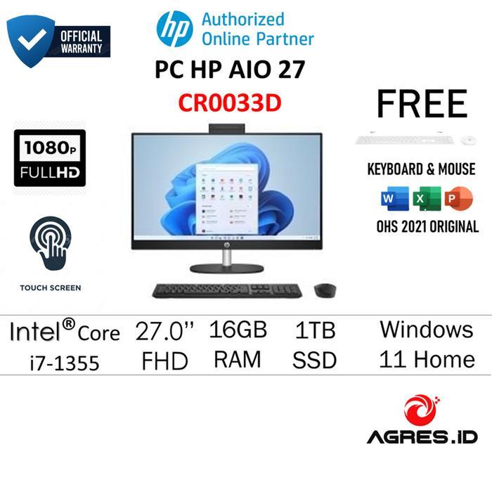 PC HP AIO 27 CR0033D TOUCHSCREEN Core i7 1355U 16GB 1TB IRISXE W11+OHS 27.0FHD IPS