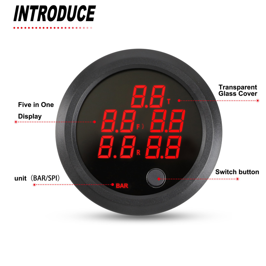 5 In 1 Led Display Universal Air Suspension Pressure Gauge Psi Air Suspension 0-20 Bar With 5 Pieces