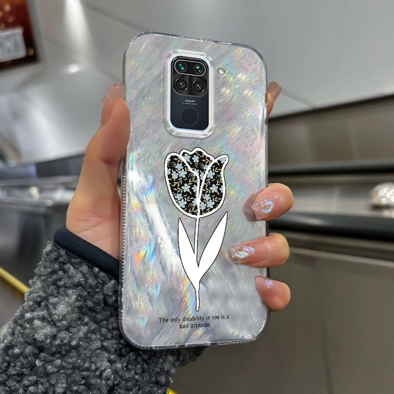 Casing Hp Xiaomi Redmi Note 9 Case Casing pola Bunga Kasing HP Cesing Silikon Softcase bulu transpar