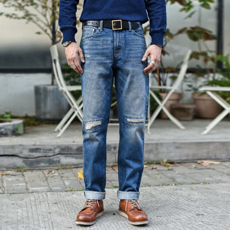 - Sauce Zhan 315Xx-Sx01 Ripped Jeans Men Jeans Selvedge Denim Jeans