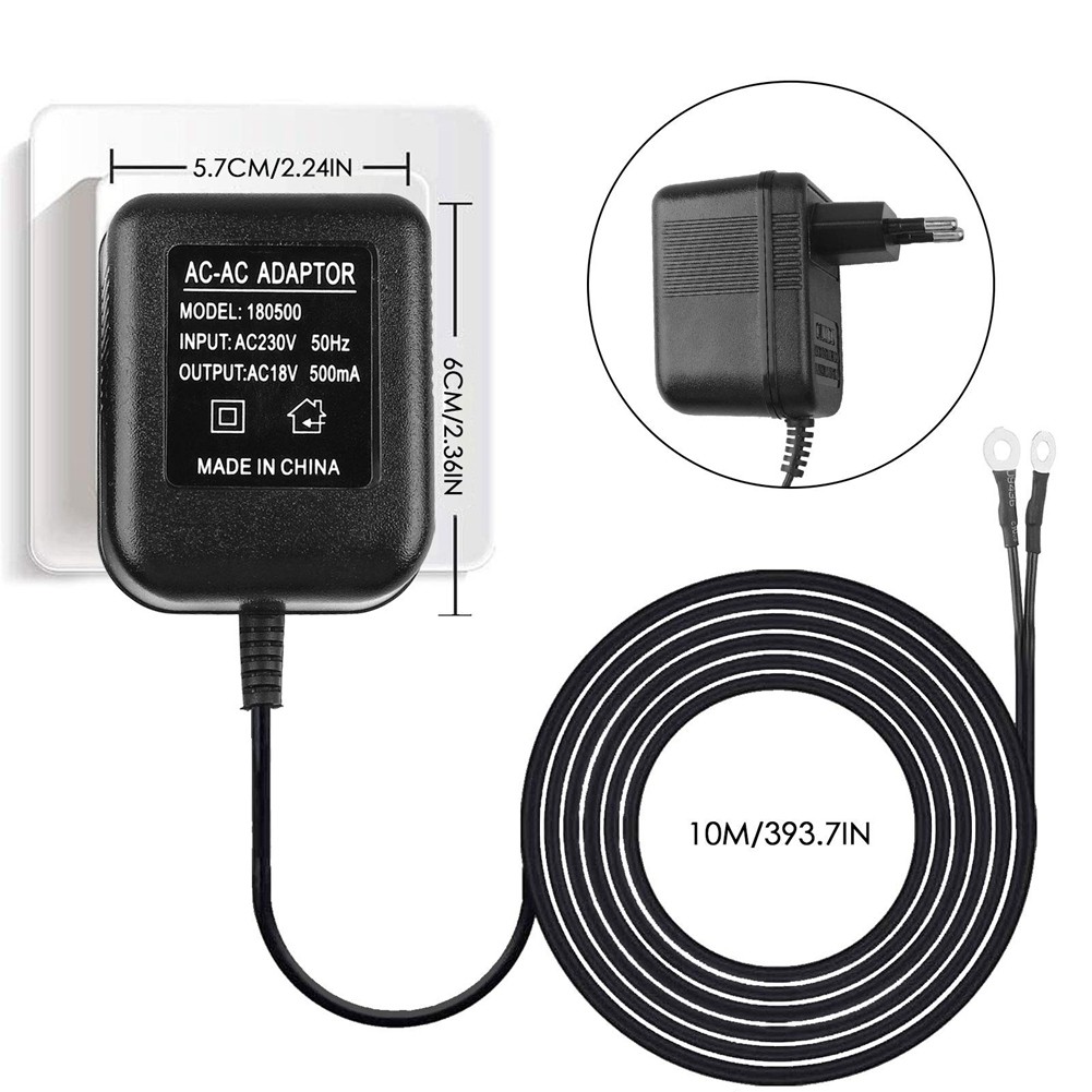 - Ac Doorbell Power Adapter, 18V 500Ma Doorbell Transformer, 10M Cable,