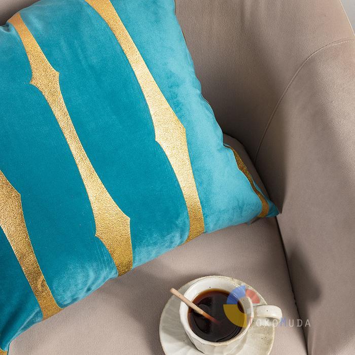 Muda Sarung Bantal Sofa Beludru Premium Mewah List Gold Nordic Style / Dekorasi Sarung Bantal Sofa