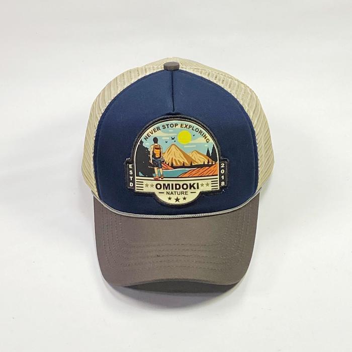 mhrr- Omidoki Topi Trucker Hat Omidoki Abu Tua Navy Abu Muda Twill Cotton Unisex Dengan