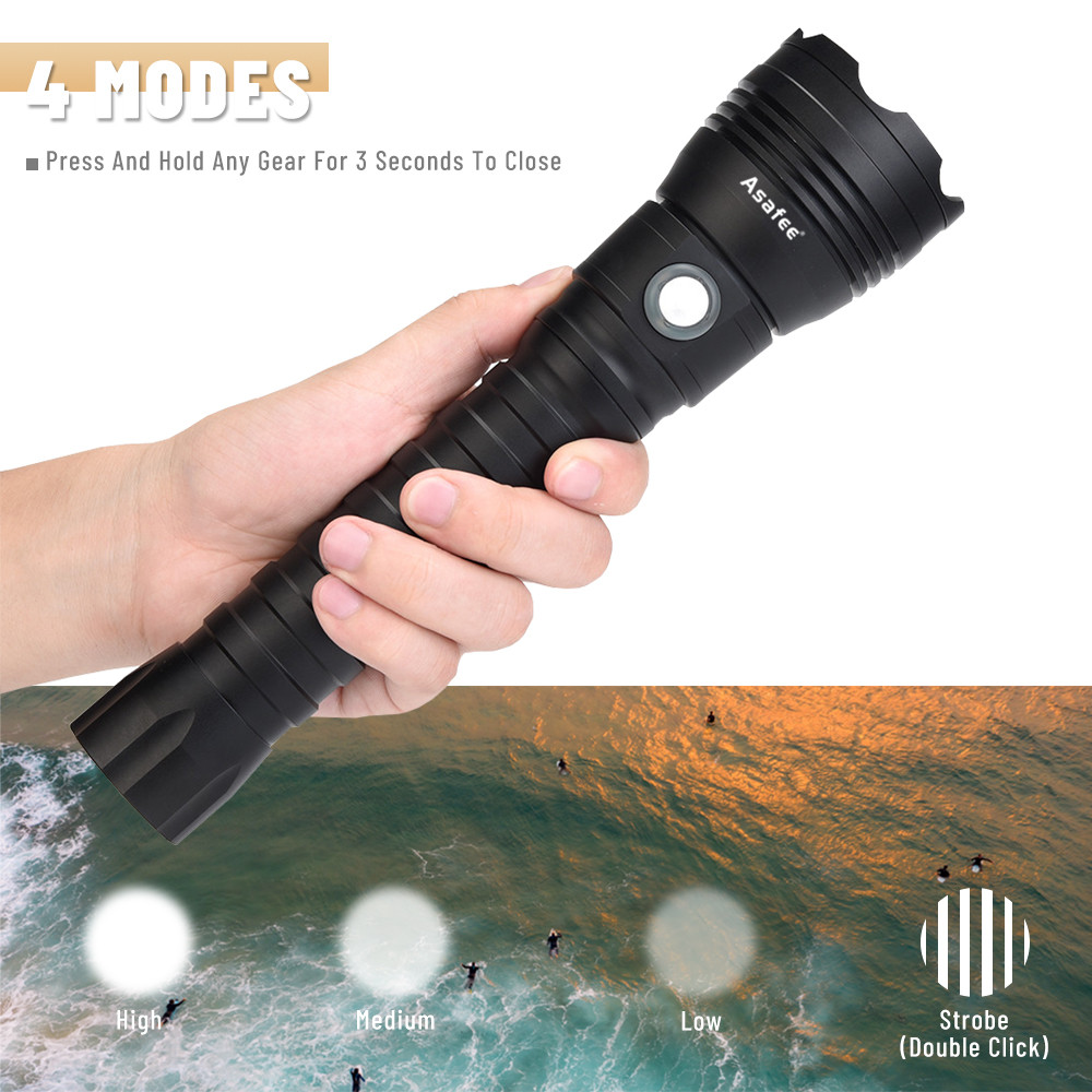 Asafee A28 80M Deep Diving Flashlight Xhp70.2 Led 3160Lm Press Switch
