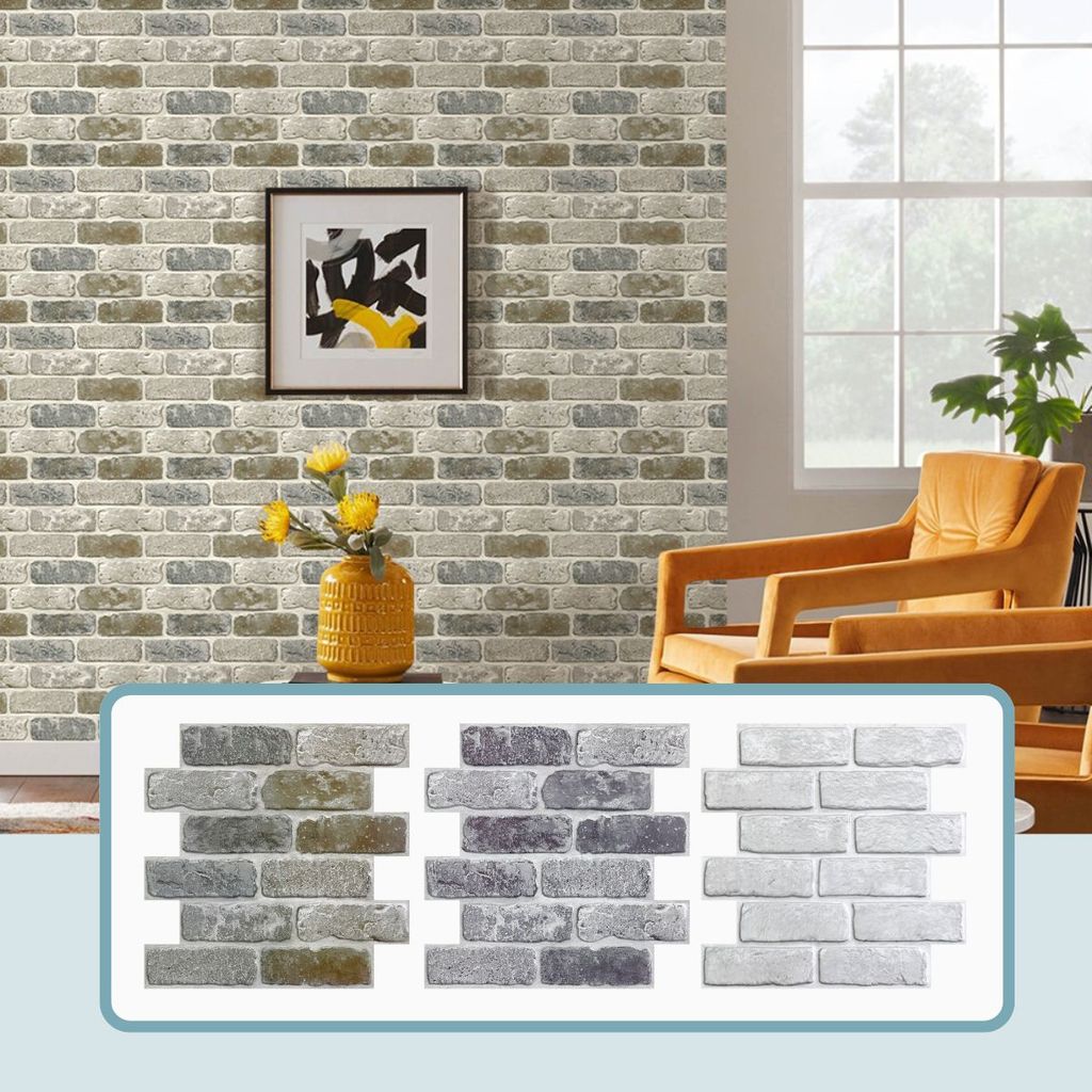 10pcs 3D Brick Wall Stickers Self-adhesive Faux Brick Wall Panels, Matt, Waterproof, 30 x 30cm,