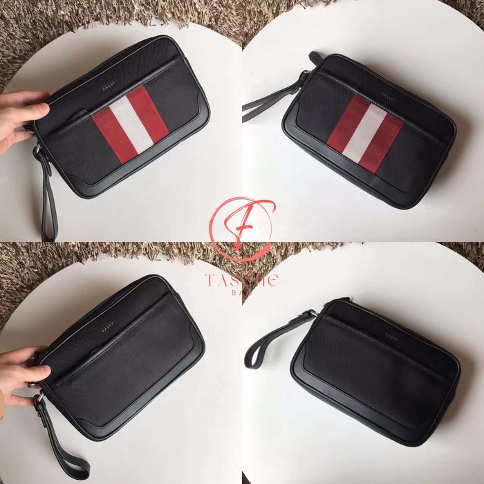 HRG DISKON TAS PRIA BALLY CALIROS CLUTCH BAG LIST RED AND BLACK COLOUR HANDBAG