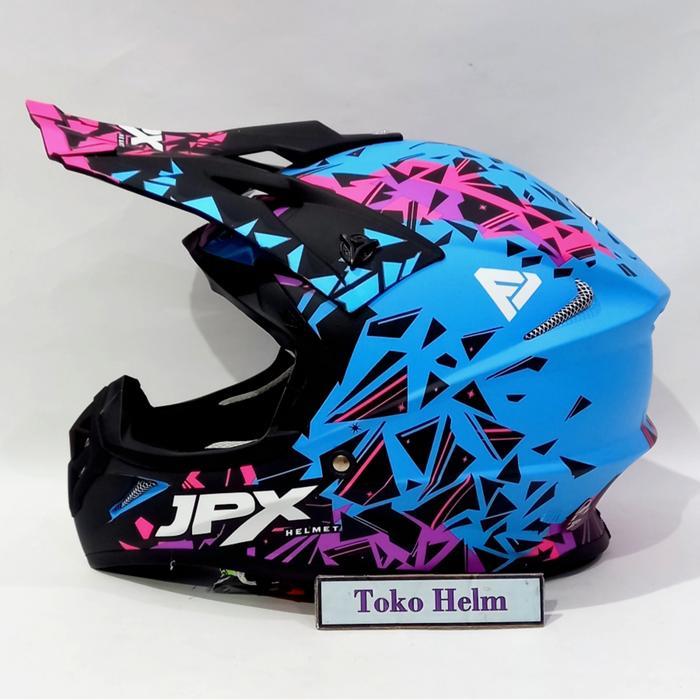 Helm Jpx Cross Motif X33 Blue Doff/Metalic