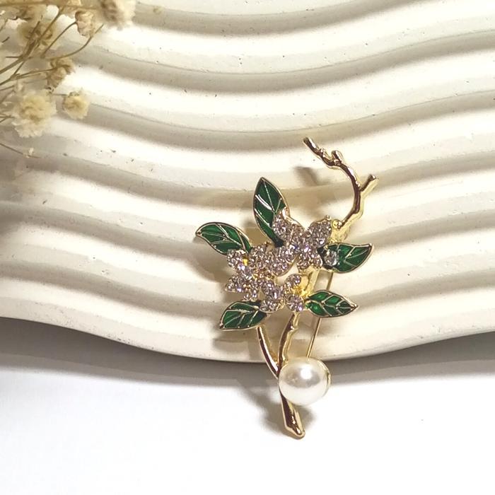 New- Bros Jilbab Bross Hijab Daun Hijau Aksesoris Muslimah Mewah