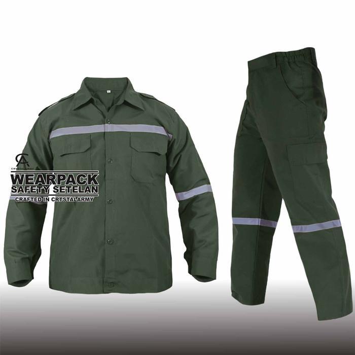 PROMO Setelan Wearpack Safety Panjang Seragam Baju dan Celana Kerja Proyek Merah Atasan Pria