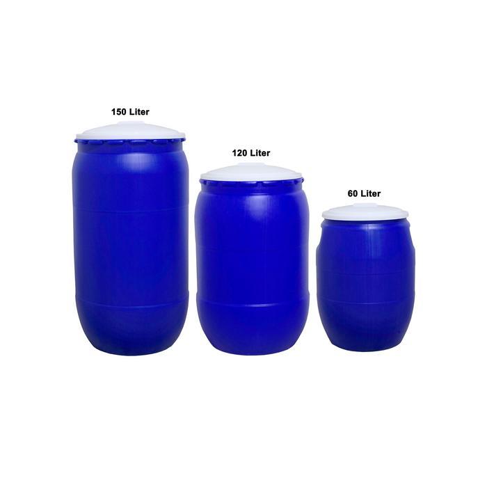 Tong Air + Tutup 180 Liter / Gentong Besar / Drum Tempat Sampah Plastik Green Leaf 0518 Putih Biru