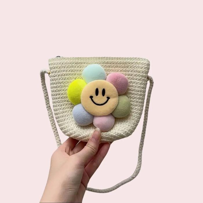 fguh- Tas Selempang Kecil Mini Rajut Kantong Sanrio Anak Perempuan Motif Bunga Melody