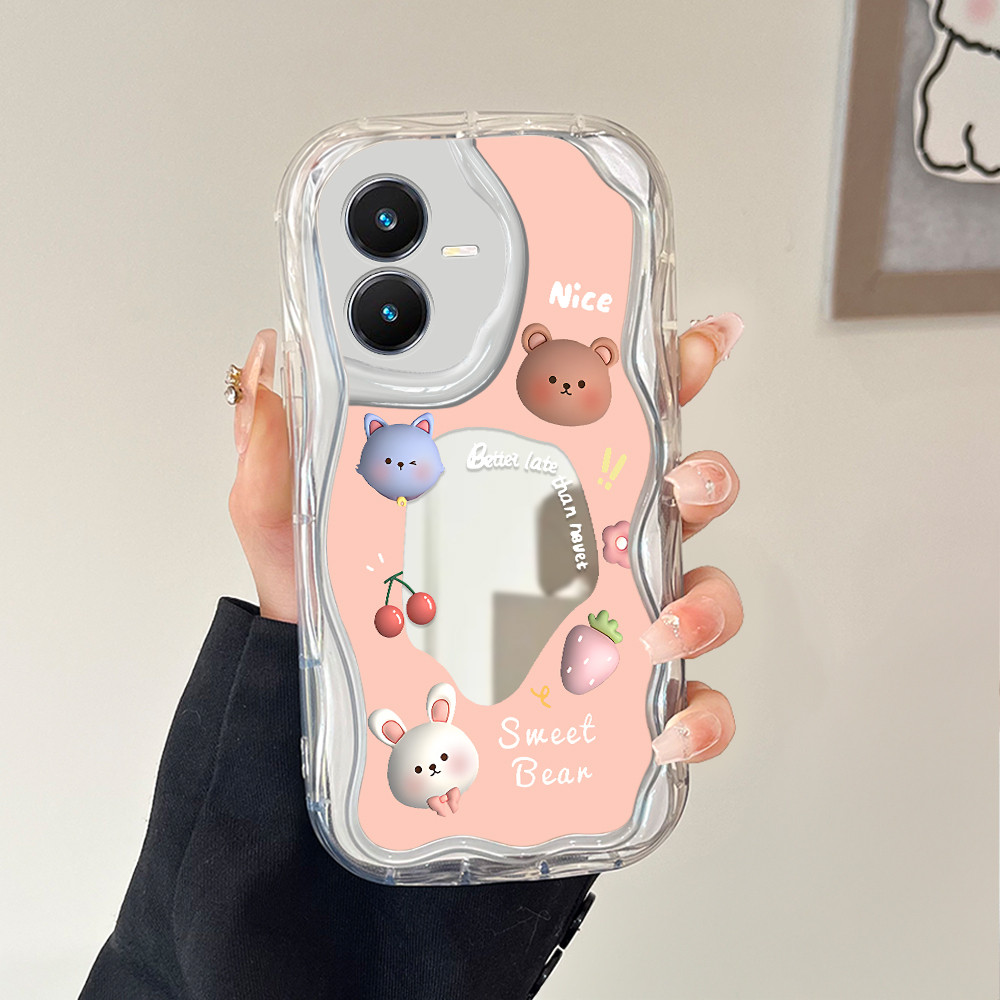 Casing Hp Untuk VIVO Y22 Y22S Cermin Softcase Case Phone Kesing Mirror Bear 5222 JZ