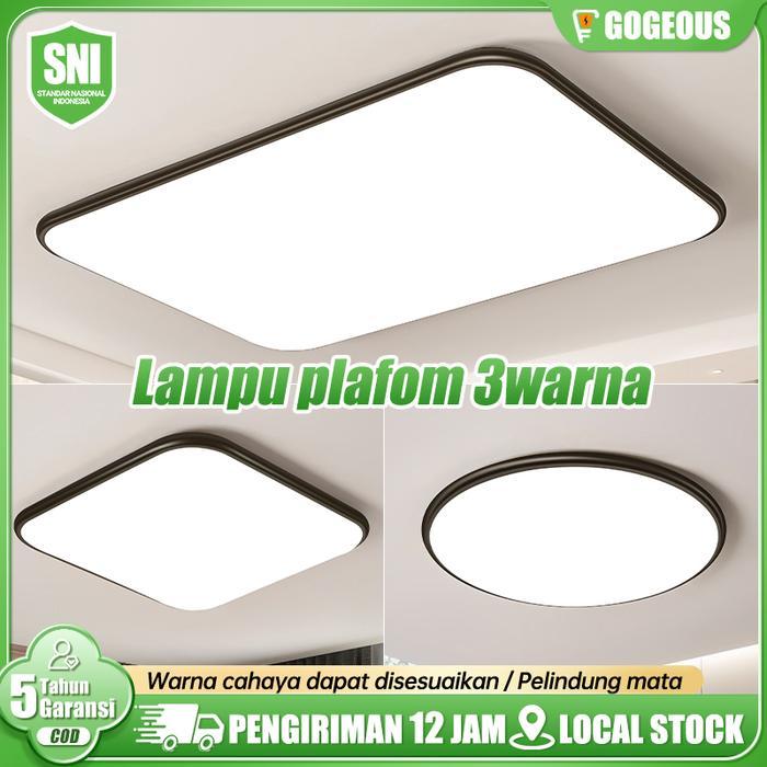 BERKUALITAS Lampu Plafon Minimalis Modern Plafon Bulat/Persegi Pvc 24/36/72/96W 3 Warna Lampu Hias