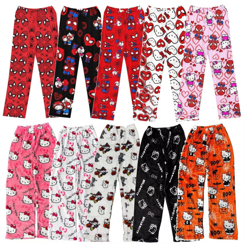 Y2K Flannel Pajama Pants Cozy Lounge Wear Dorm Essential Cute Cartoon Social Media Fashion Mix &