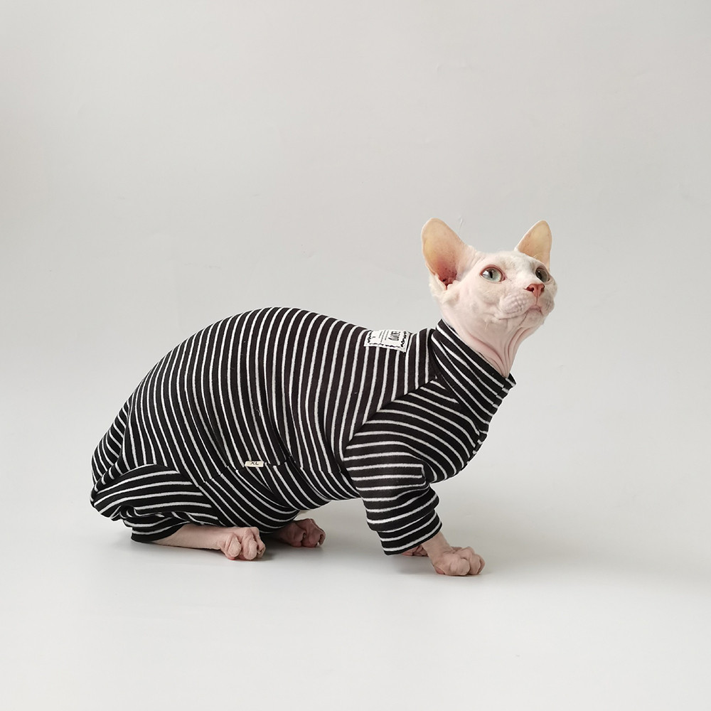 - Sphynx Cat Clothes Warm Stripped Hairless Cat Sweater Sphynx Clothing