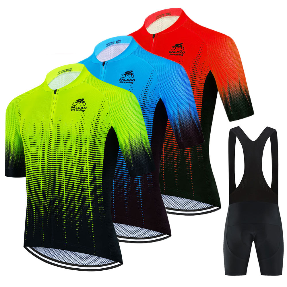 2023 Summer Cycling Jersey Set Men Fluorescent Color MTB Short Sleeve Cycling Clothing Mountain Bike