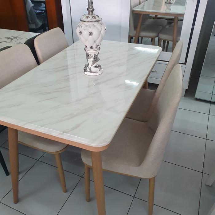 Meja Makan Marmer 4/6Kursi Besi Minimalis Furniture Minimalis