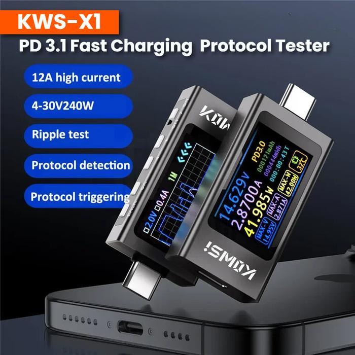 Kws-X1 Usb Type C Tester Voltmeter Current Voltage Power Meter Ammeter Fast Charge Detection Trigger