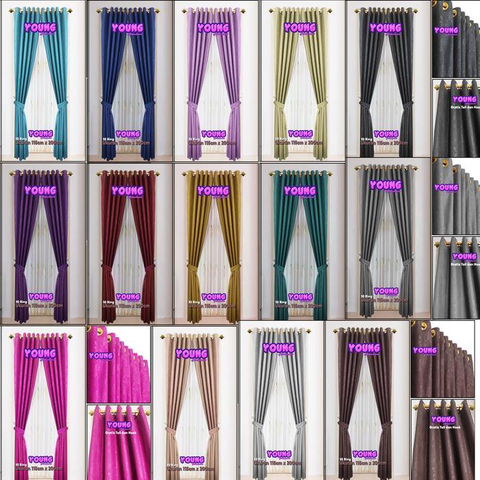 FMLY- Gorden Pintu Jendela Minimalis Embos Polos Ungu Tali Gorden Jendela Tirai Outdoor