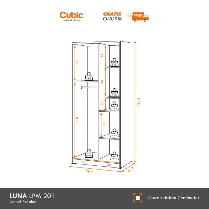 Cubic Lemari Pakaian Minimalis / Lemari Baju 2 Pintu / Luna Lpm 201