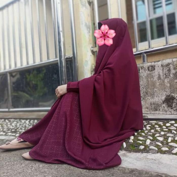 New- Gamis syari wolfis wollpeach silky embos set khimar cadar murah