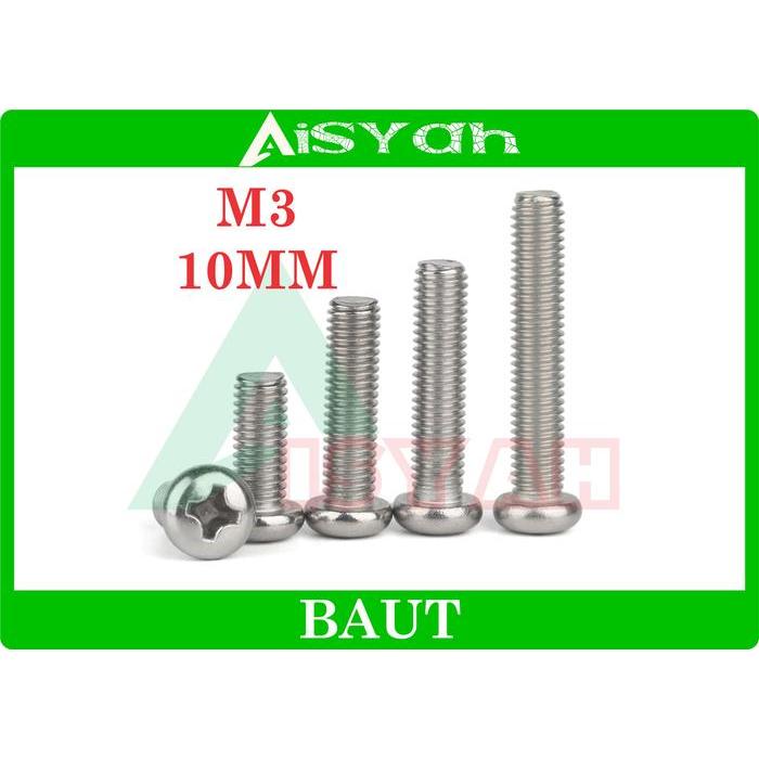 Baut M3 3x10 Baut Jp3x10 Kepala Obeng M3x10 M3 x 10 SILVER