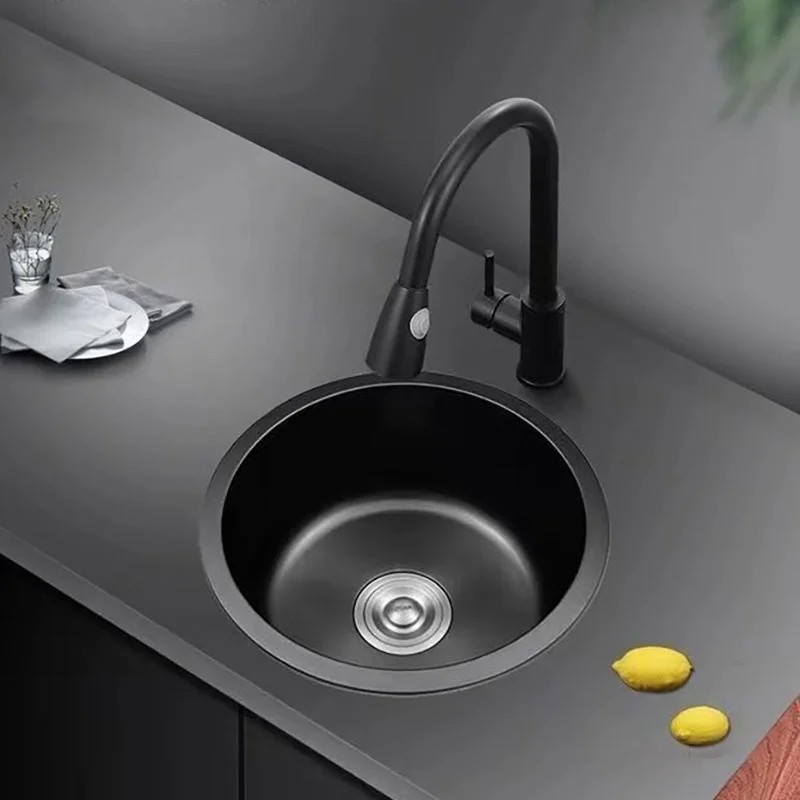Thickened Black Nano Kitchen Sinks Stainless Steel Single-slot Kitchen Wash Basin Round Sink Kitchen