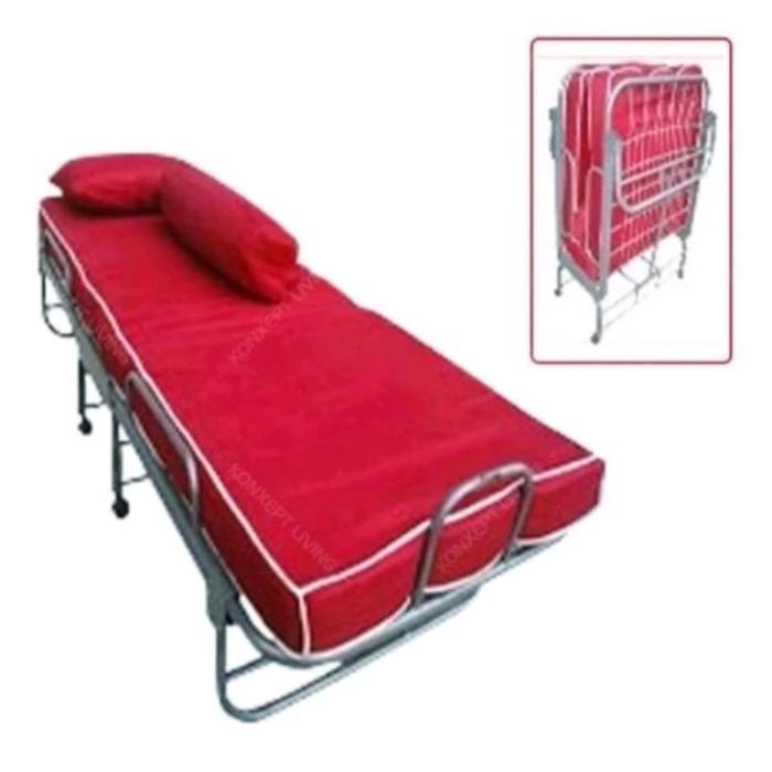TERLARIS folding bed kasur rangka besi lipat roda Selamat Berbelanja