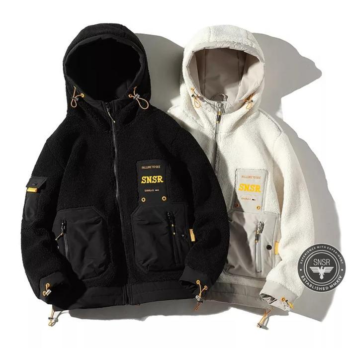 Sensor Sherpa Jaket Bulu Domba Tebal Bordir Pria