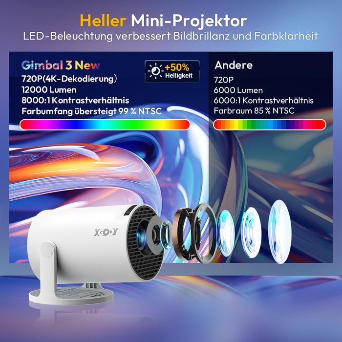 XGODY Gimbal 3 Smart Proyektor LCD - Android 11.0- HD 720P - Auto Keystone - HDMI -Wireless