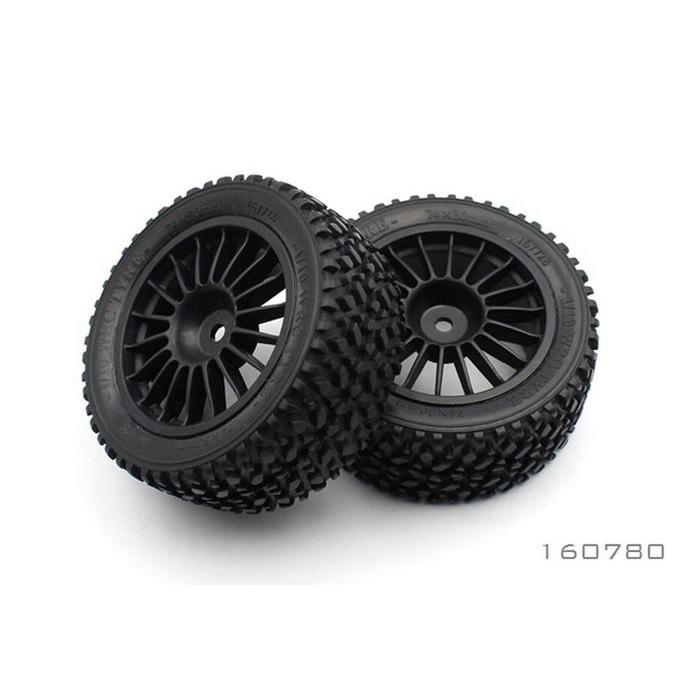 Brc 1/10 Rally Black Rear Tyre And Rim (Preglued) 75X32Mm (2)