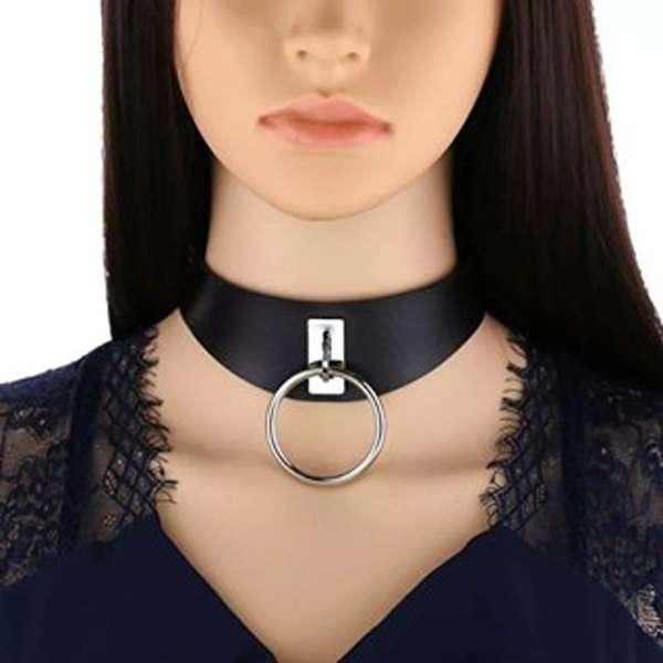 BUTIK RINDU (CHOKER UGO) Necklace ring o pu leather kalung choker bergaya rock metal korean tactical