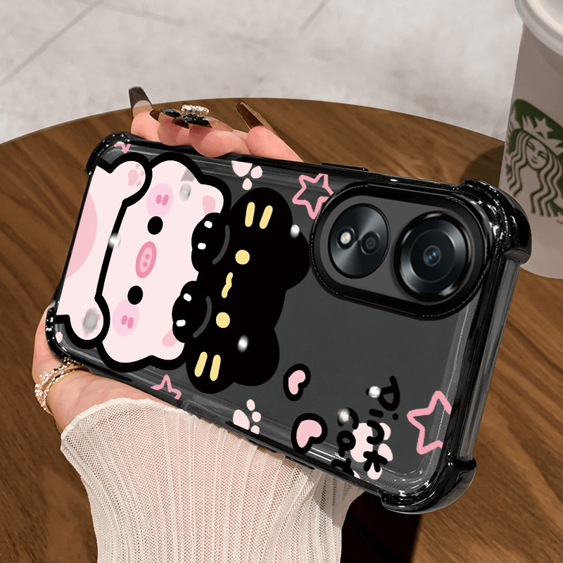 Casing Hp untuk OPPO A58 4G A78 4G Case Babi kecil merah muda Kasing Armor Cesing Clear Airbag Benin