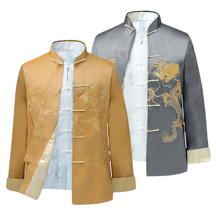 DISKON GS-1 M-3XL Changsan gold pria baju sangjit pria cheongsam naga READY STOCK