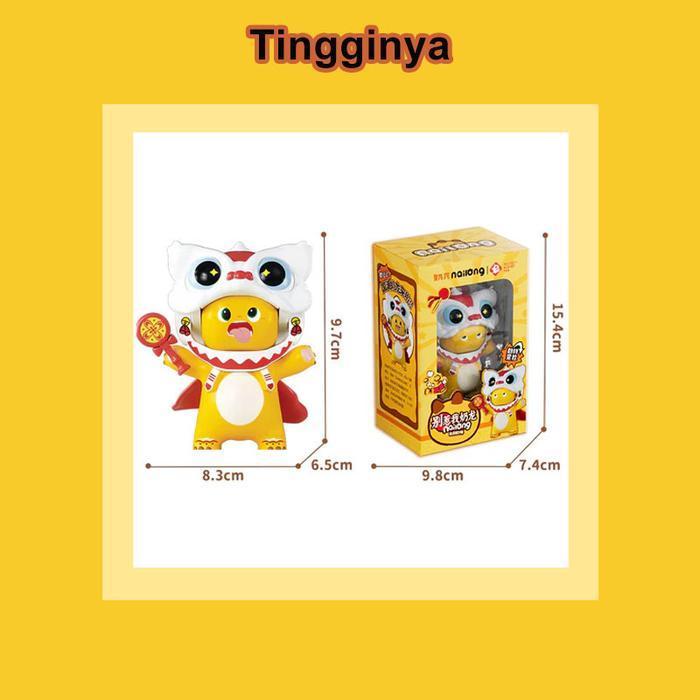 4606- 5 Ekspresi Wajah] Nailong Barongsai Dino Kuning Mainan Berubah Wajah Keychain Ganti