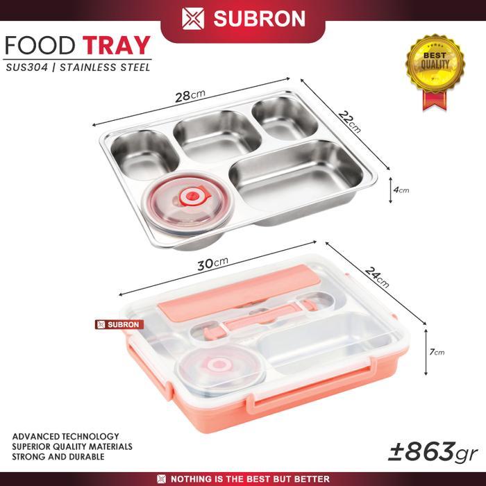 SUBRON SUS 304 Food Tray Lunch Box kotak bekal Catering 5 Sekat Wadah Mangkuk Sayur Dengan Sendok