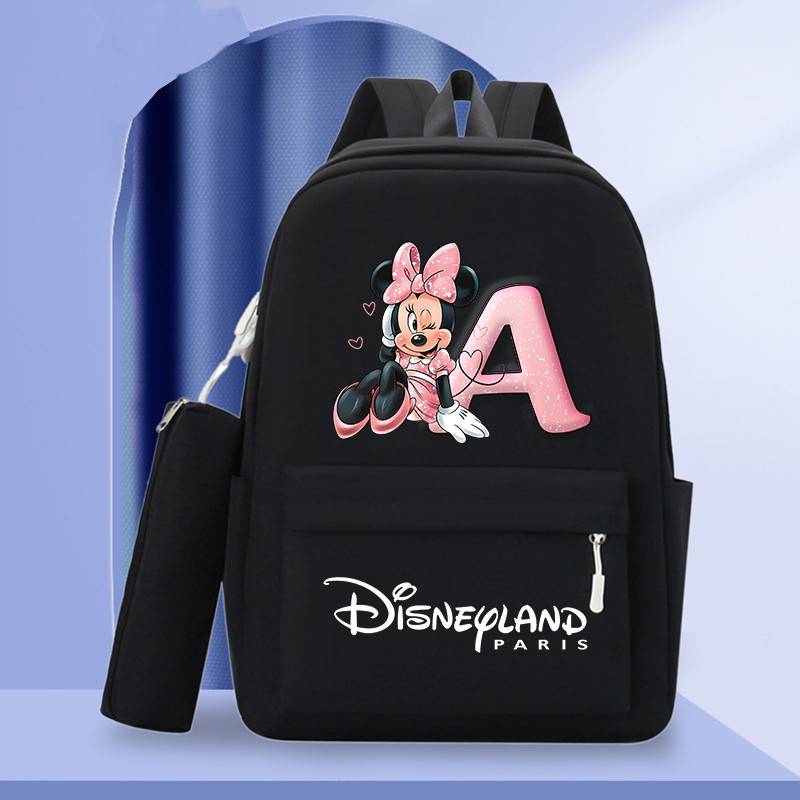 Disney Minnie Mouse Letter A-Z Cute Schoolbag Backpack for Student Teenager Rucksack Casual School