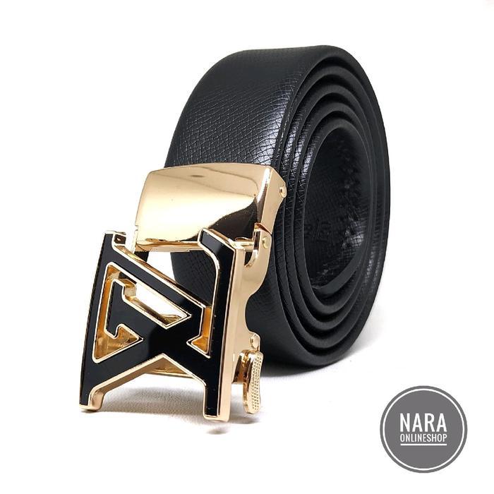 Gesper Ikat Pinggang Pria Model Rel Lv02 Gold Black