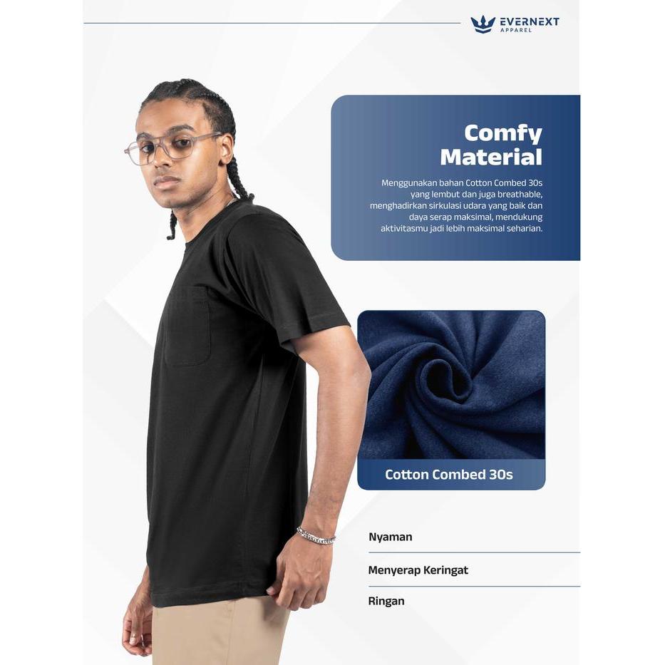 EVERNEXT Kaos Polos Pria Pocket Tee Pria Kantong Kaos Saku Pria Baju Distro Pria Kaos Kain Lembut