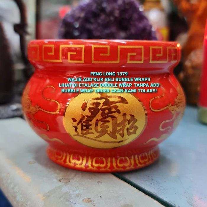 BISA E-FAKTUR Hiolo (Tempat Hio/Dupa) Keramik Merah 2 Naga Emas Uk.4"