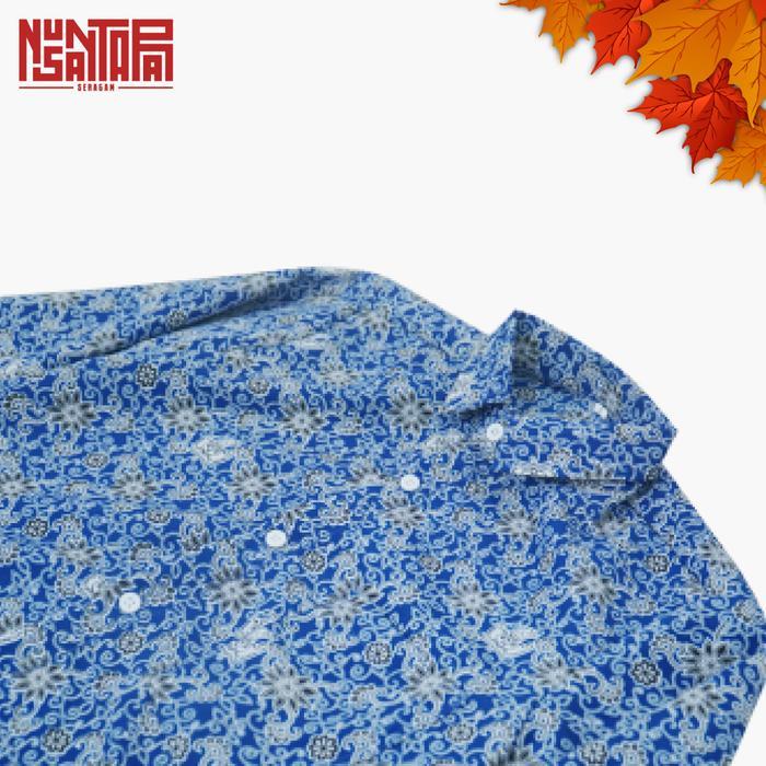 New- Baju Batik Sekolah Bunga Rampe Biru Size SMP/SMA Lengan Panjang