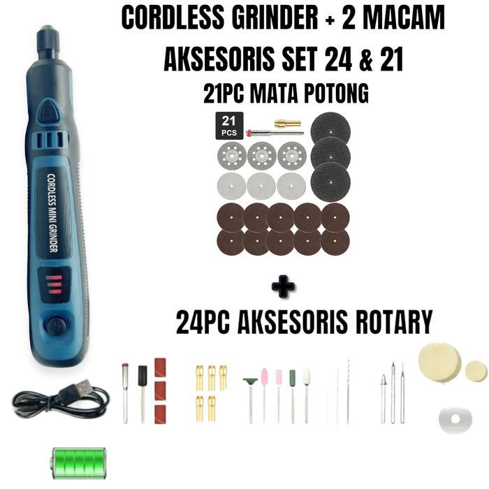 Cordless Mini Grinder Tuner Mesin Gerinda Potong Poles Baterai Cas Set