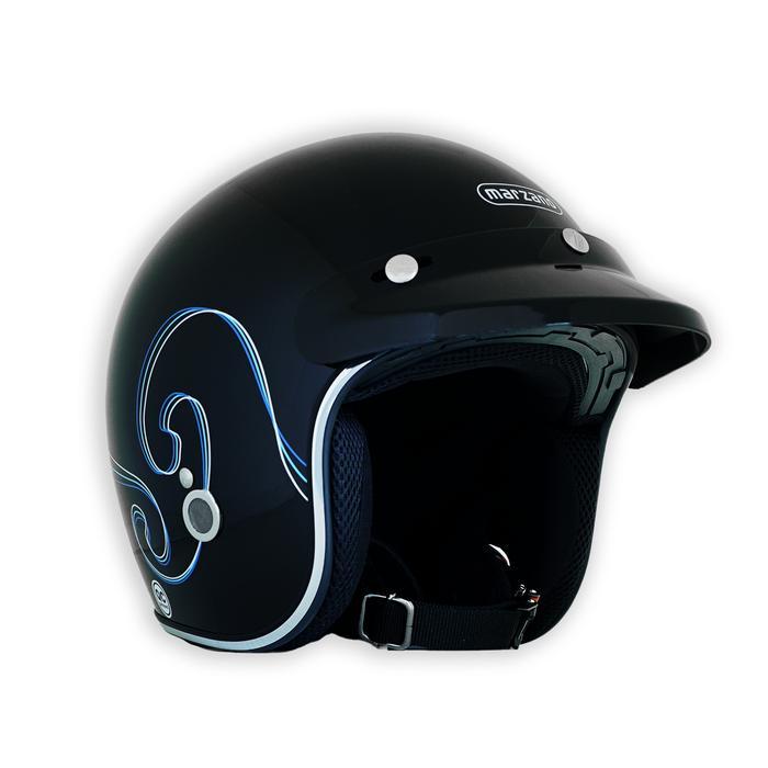 Marzano X Gvfi Helm Retro Bogo Half Face Black Glossy Size S-Xl Berstandar Sni