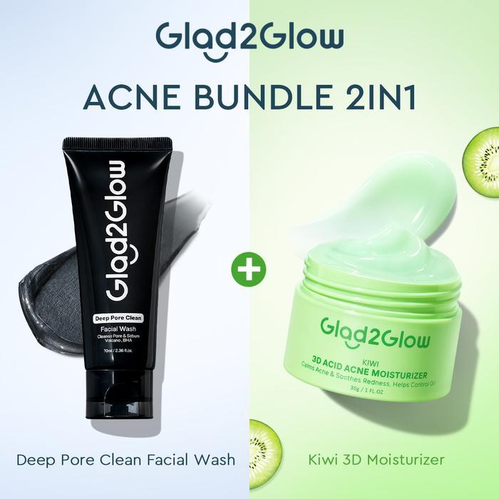 Glad2Glow 2in1 Cleansing and Care Set-Volcanic Cleanser+Kiwi Moist / 377 Moist /Peeling Solution