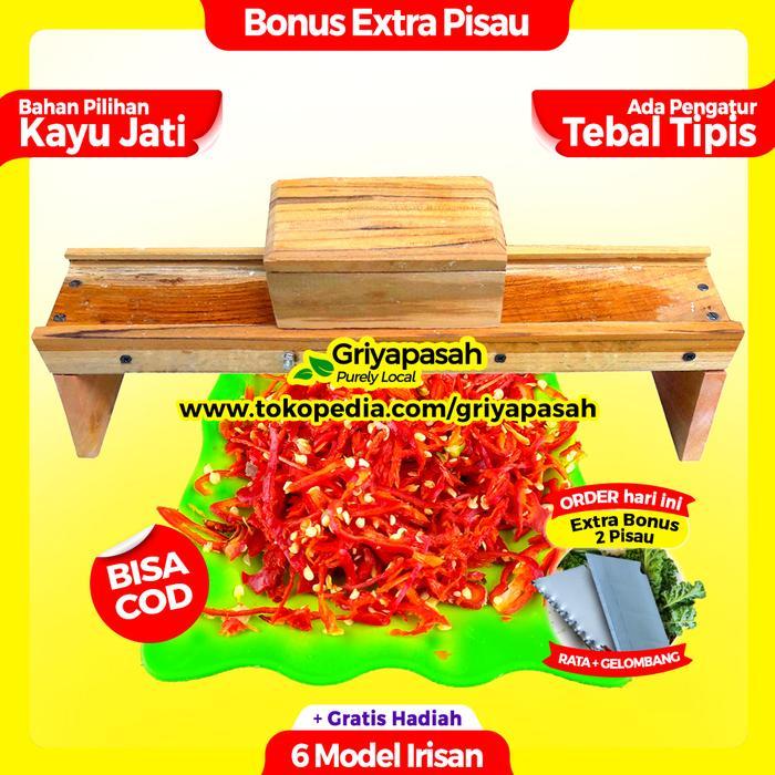 ( ukuran jumbo ) parutan kentang tipis chitato homemade bergelombang - kayu jati - pengatur tebal