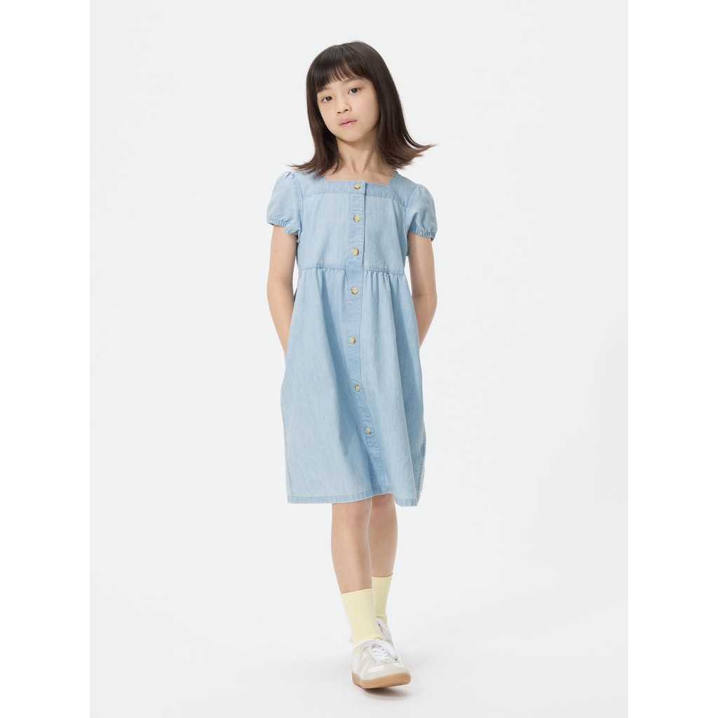 Uniqlo KIDS Gaun Gather Chambray Lengan Pendek