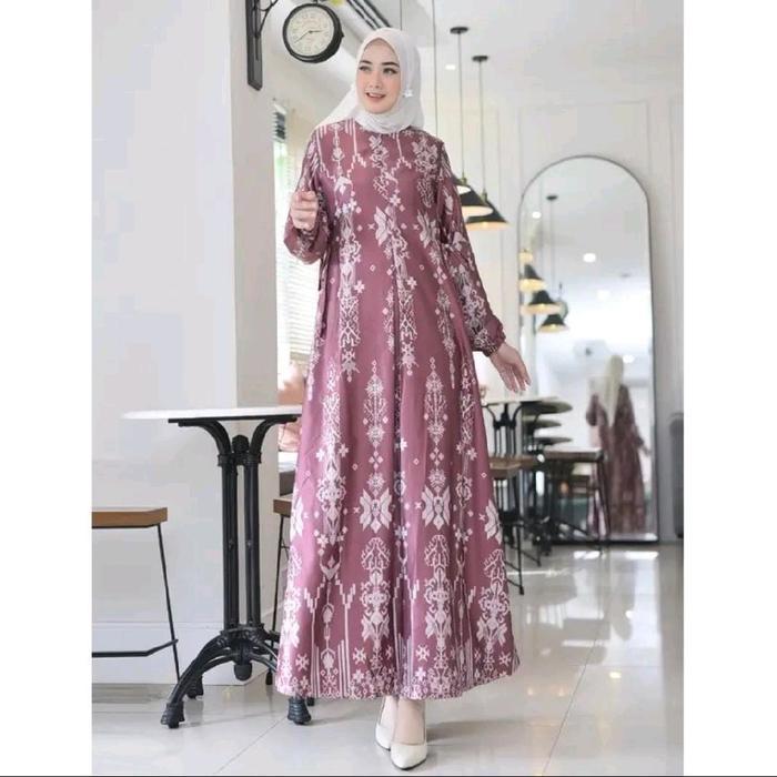 MUSLIFIX- Gamis Silk Maxmara Motif Nagita Gamis Lebaran Terbaru Menyusui Dress Wanita Muslim