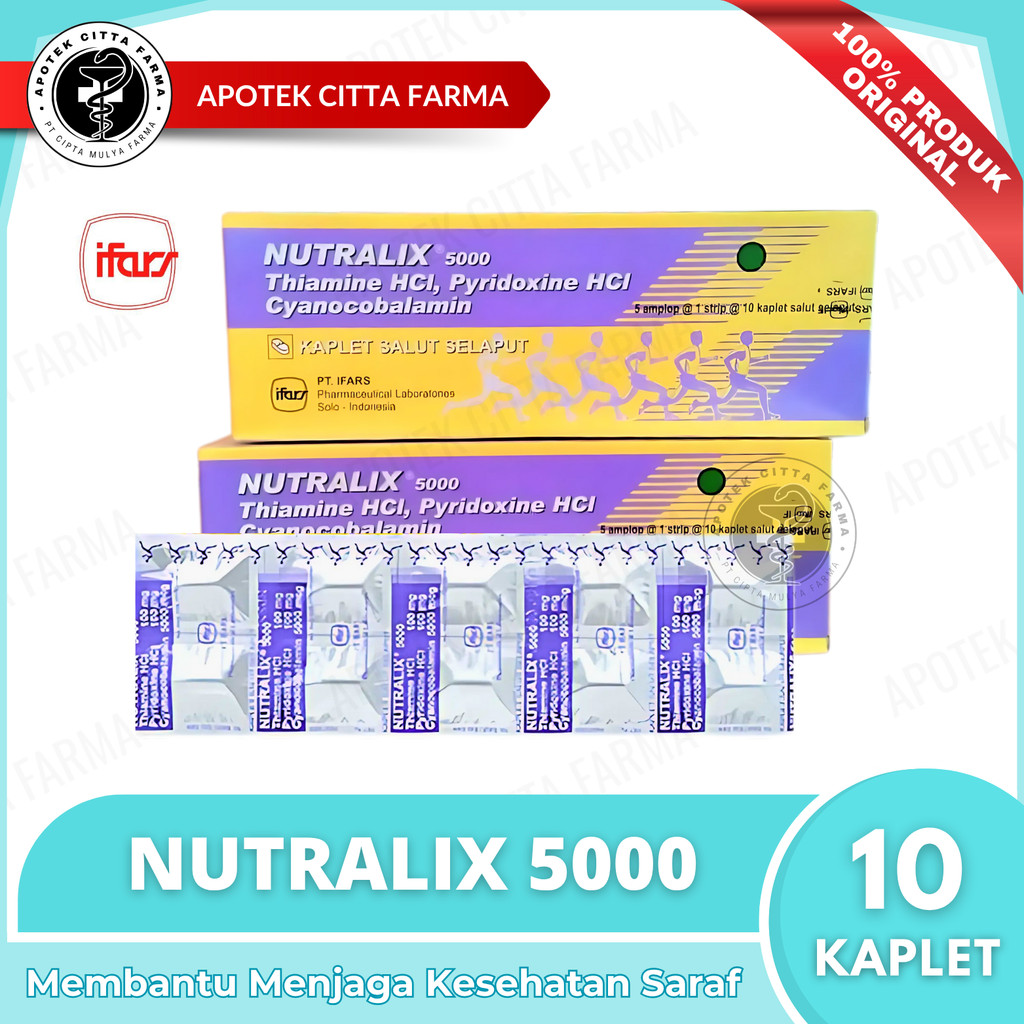 Nutralix 5000 Ungu Vitamin B Kompleks Kaplet Salut Selaput Ifars Per 1 Strip @ 10 Tablet - Suplemen 