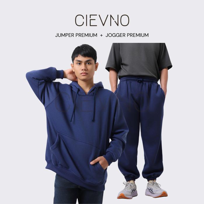 CIEVNO - ONE SET HOODIE JUMPER + JOGER PREMIUM NAVY ( PRIA & WANITA )